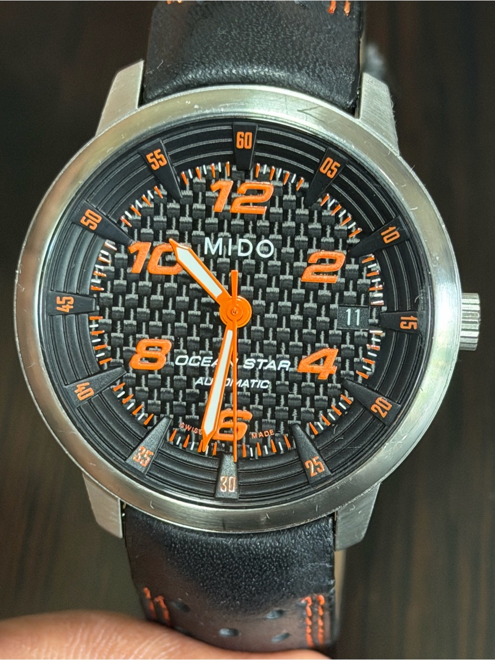 Mido Ocean Star Black Dial with Orange Accents